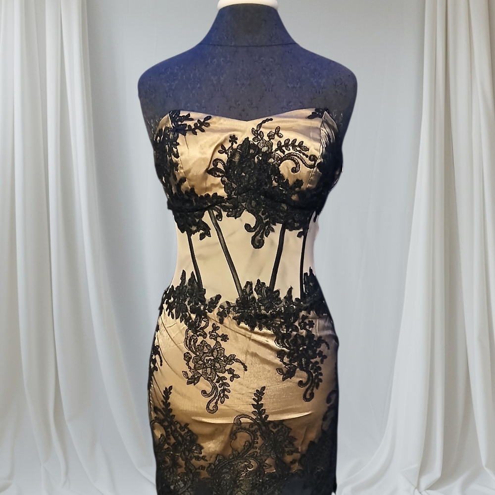 Elegant Black and Gold Lace Dress